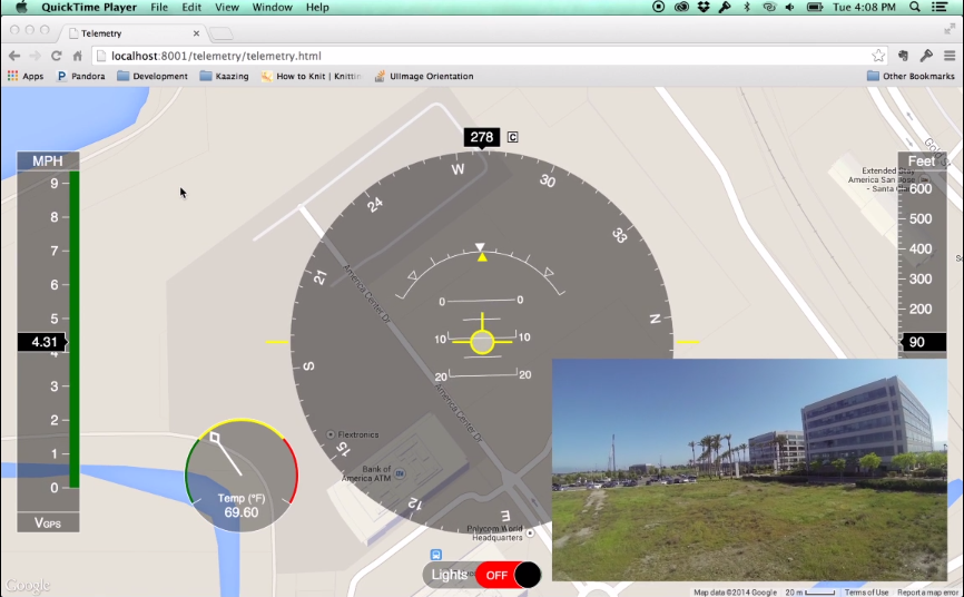 Web browser tracking the flight in real-time.